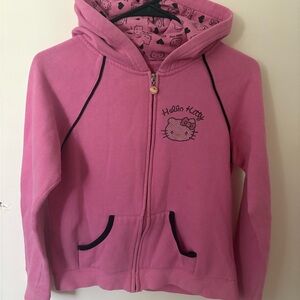 Hello Kitty Pink Rhinestone Hooded Zip-Up Sweatshirt with Black Trim